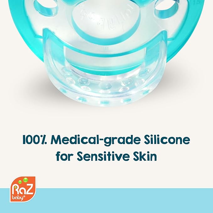 RaZbaby Jollypop Pacifier for Newborns & Up, USA Made, Natural Shaped Orthodontic Binky, Lovingly Shared in NICUs & Hospitals Worldwide, Medical-Grade 100% BPA-Free - 0-3 Months, 4 Pack - Teal