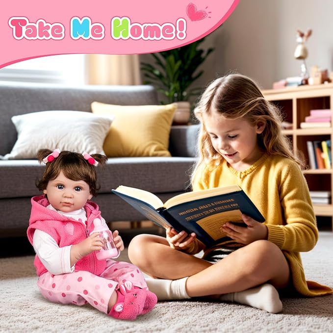 Aori Reborn Baby Girl Dolls - 22 Inch Realistic Lifelike Newborn - Handmade Soft Vinyl Girl Doll with Feeding Accessories | Weighted Cuddly Baby Toddler Gift Set for Kids 3+