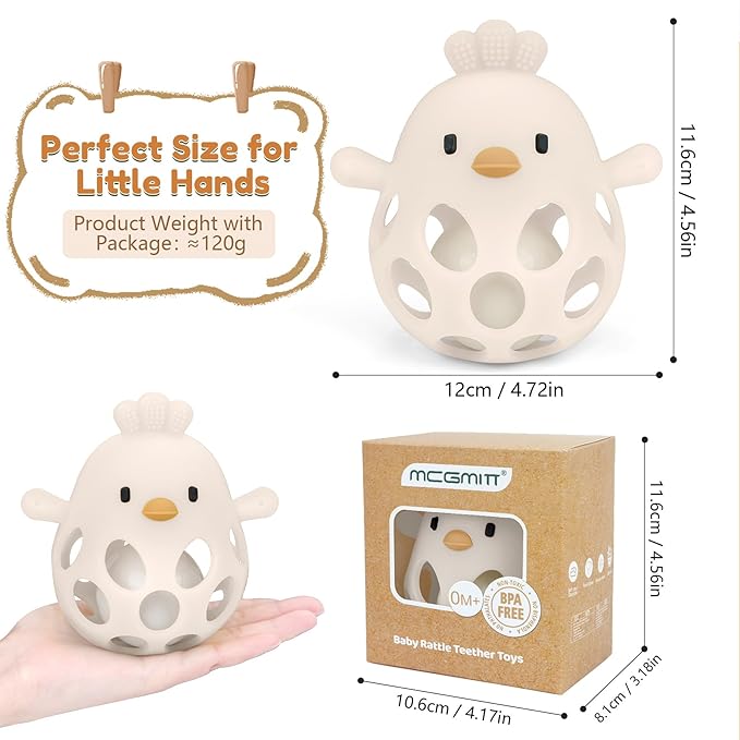 MCGMITT Teethers for Babies 3-6 Months, Easy Grasp Silicone Baby Rattles 0-6 Months, BPA-Free Non Toxic Montessori Infant Toys for Teething Relief, Soft Interactive Infant Car Seat Toys Bath Toys