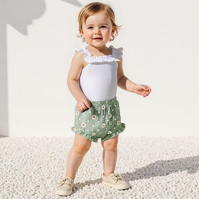 Kaipiclos Cherry Baby Outfit Newborn Infant Girl Clothes Rib Knit Romper & Shorts Waffled Baby Clothes for Girls 0 3 6 12 18M