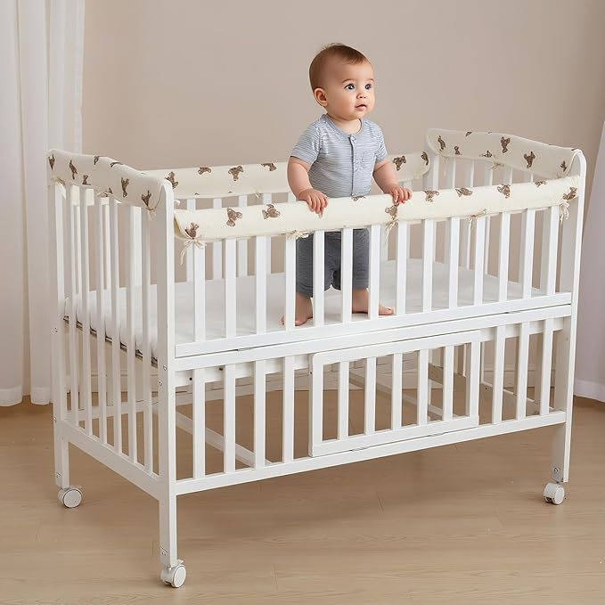 SZRUNZHU4pcs New Teething Edge Crib Rail Cover&Corner Guard Coverage Straps,Reversible Guardrail Cover Protector for Boys Girls (2 Long 2 Short Bear)