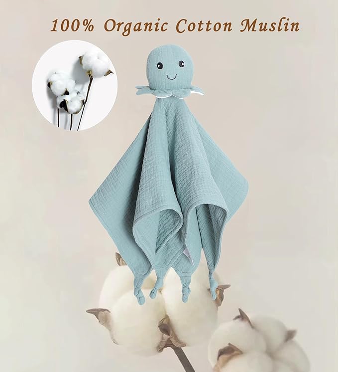 Organic Cotton Muslin Loveys for Babies,Security Blankets for Baby Lovey,Unisex Baby Essentials Neutral,Baby Registry Search,Newborn Baby Gifts for Boys and Girls(Green)