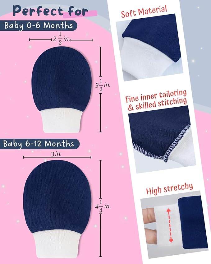 RATIVE Wrist Tab Baby Mittens 0-6,6-12 Months Organic Cotton for Newborn Baby Boys Girls