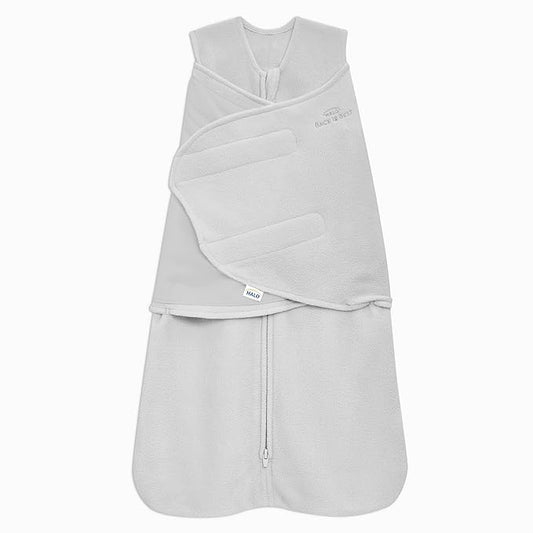 HALO Micro-Fleece Sleepsack Swaddle, 3-Way Adjustable Swaddle Blanket for Newborn and Infants, TOG 3.0 for Cold Climates, Hip Healthy, Grey, Newborn, 0-3 Months