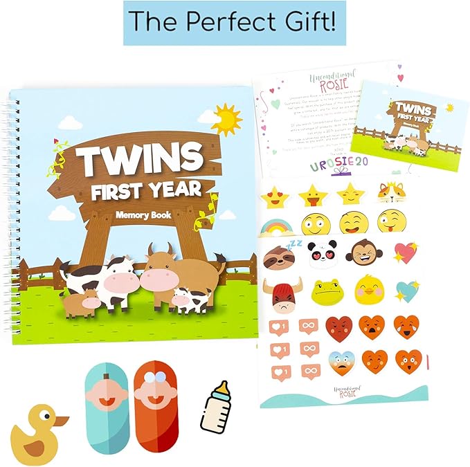 Great Newborn Twins by Unconditional Rosie | A Beautiful Baby Memory Book for Documenting their First Year | Gorgeous and Perfect Baby Twin Gifts - Cows Edition | Twins Baby Items that You'll Love