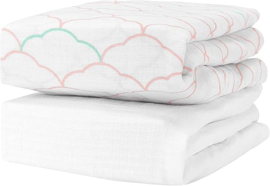 Newton Baby Organic Fitted Crib Sheets (2-Pack) - Ultra Breathable and Soft, 100% Organic Muslin Cotton, Dreamweaver Print in Blush Coral + Solid White, Fits All Standard Cribs