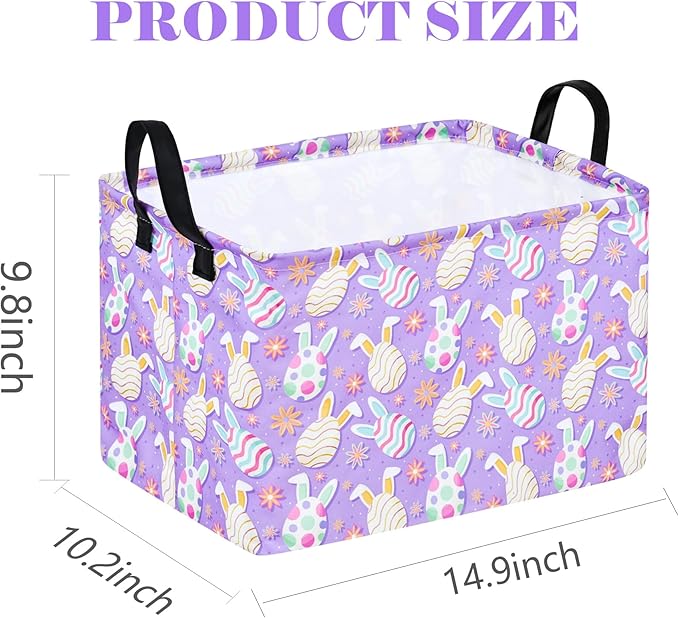 Easter Gift Basket Eggs Storage Basket Kids Toys Storage Basket Organizer Box Clothes Laundry Hamper Bunny Nursery Basket with Handles