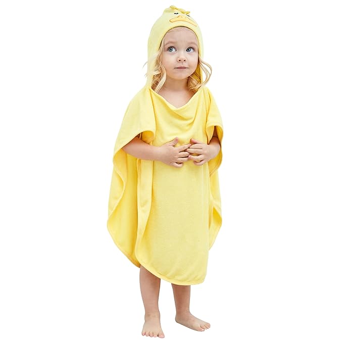 HIPHOP PANDA Hooded Towel - Rayon Made from Bamboo, Bath Towel with Bear Ears for Newborn, Babie, Toddler, Infant - Absorbent Large Baby Towel - Yellow Duck, 21.5 x 22.5 Inch