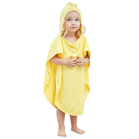 HIPHOP PANDA Hooded Towel - Rayon Made from Bamboo, Bath Towel with Bear Ears for Newborn, Babie, Toddler, Infant - Absorbent Large Baby Towel - Yellow Duck, 21.5 x 22.5 Inch
