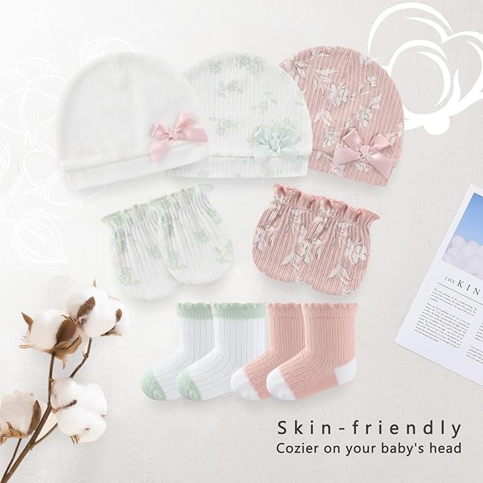 Baby Girls Boys Hats Mittens and Socks Set Cotton Infant Caps Newborn Soft Gloves 0-6 Months