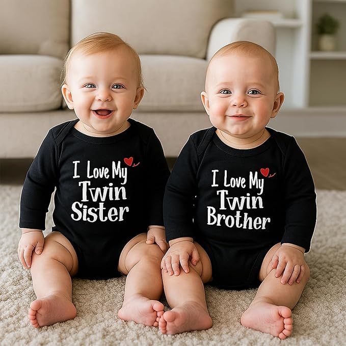 DEFAHN Funny Twins Baby Bodysuits Boys Girls Rompers 2 Pack Twin Matching Clothes Outfits for Newborn Infant