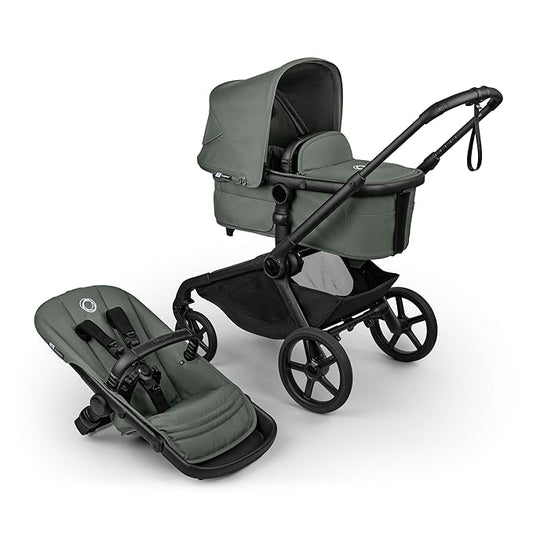 Bugaboo Kangaroo Single to Double Tandem Stroller with Seat and Bassinet for All Terrains, Black/Forest Green
