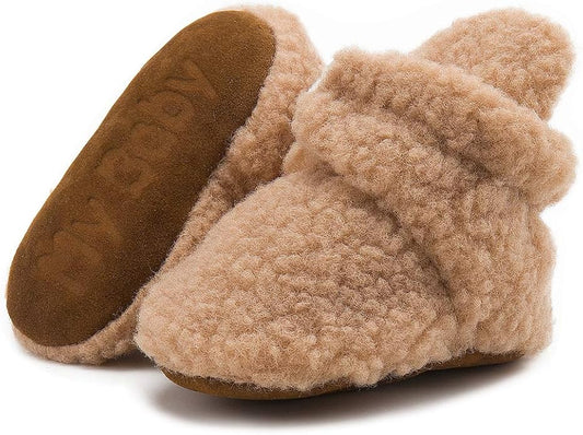 Sawimlgy Newborn Infant Baby Girl Boy Cotton Booties Stay On Sock Slippers Soft Bedroom Shoes Non-Skid Ankle Boots With Grippers Toddler Crib Warm Shoe First Walker Birthday Shower