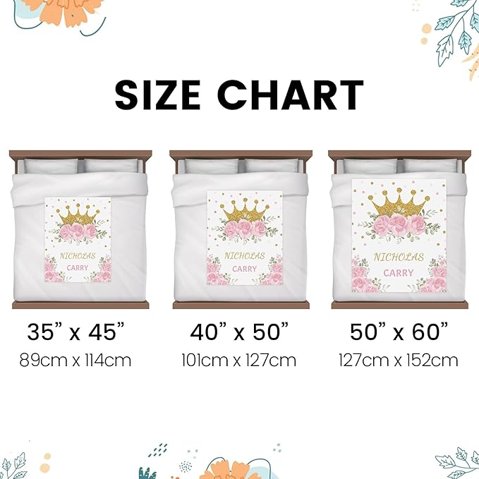 Personalized Baby Blanket for Girls Floral Crown Custom Baby Blankets with Name Dotted Backing Customized Gifts for New Mom Customize Baby Blanket for Kids Newborn Birthday