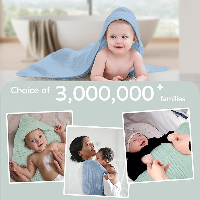 Yoofoss Hooded Baby Towels for Newborn 2 Pack 100% Muslin Cotton Baby Bath Towel with Hood for Babies, Infant, Toddler and Kids, Large 32x32Inch, Soft and Absorbent Newborn Essential