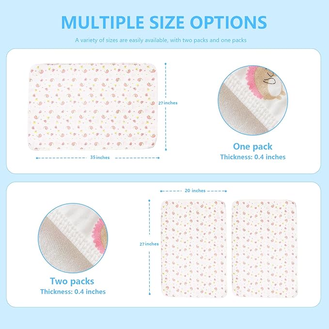 2 Pcs 20x27Inches Waterproof Changing Pads,Reusable Leak Proof Crib Disaper Pads,Portable Unisex Baby Changing Mat for Home&Travel.(Pink)