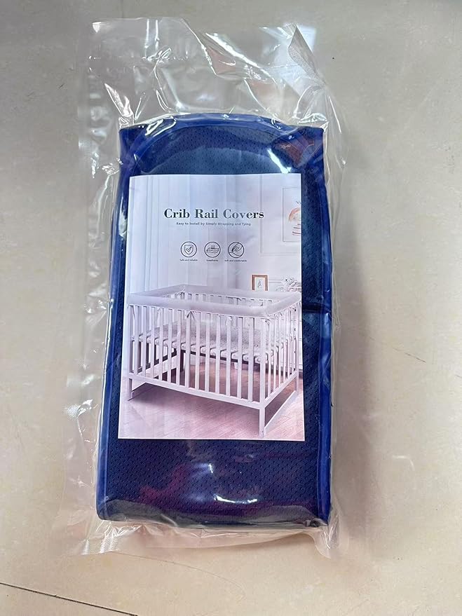 4Pc Crib Rail Covers Sets,Rail Guard for TeethingSoft Anti-Collision Strip Corner Cover, Suits for Most Standard Bed (4pc-Gray) (3Pc-Blue)