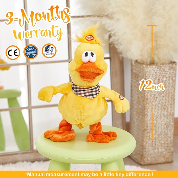 Houwsbaby 12'' Electronic Squawking Duck Toy,Electronic Quacking Musical Duck Stuffed Animal,Interactive Walking Singing Waving Duck Plush Toy Present for Kids Boys Girls Holiday Birthday