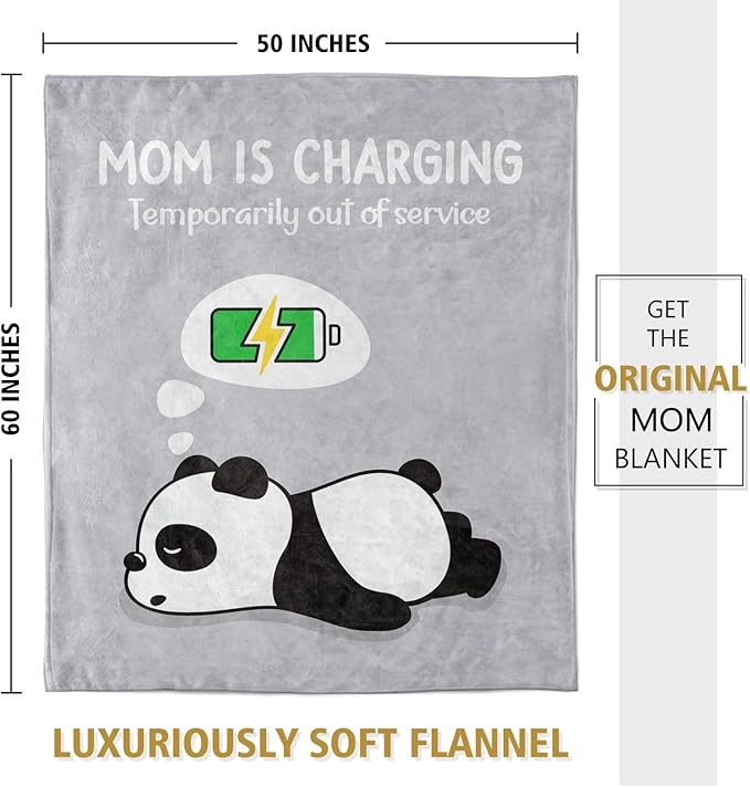 Craftique Gifts for Mom Birthday Christmas- Funny Soft Mom is Charging Blanket- New Moms Gifts for Women, Practical Blanket Throw for Napping Travel, 60”×50”