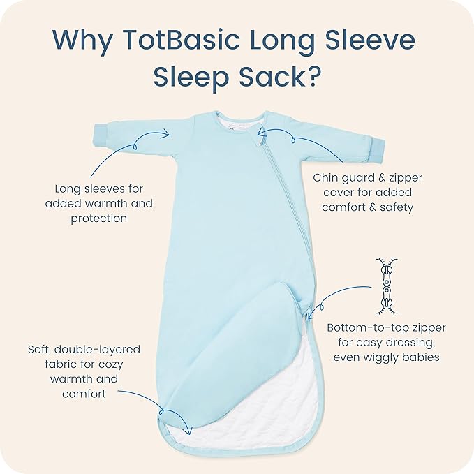 Baby Sleep Sack Long Sleeve Wearable Blanket 1.0 TOG, Premium Soft Infants Sleeping Bags with 2-way Zippers