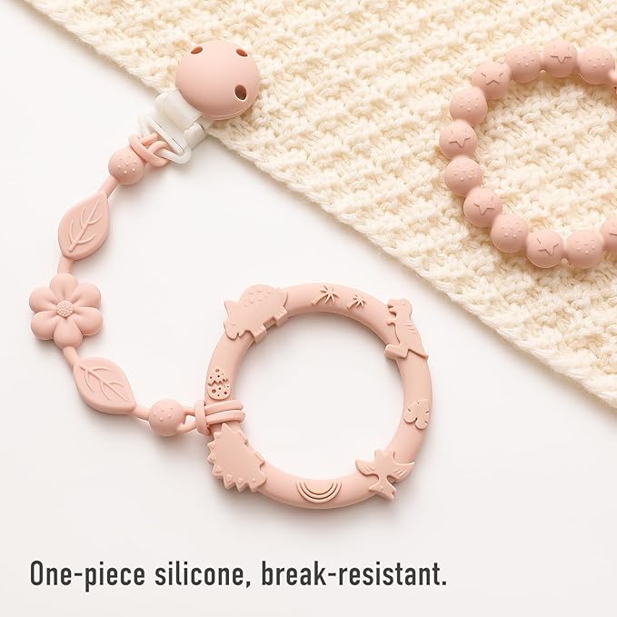 Pacifier Clips for Baby Silicone Pacifier Holder Clips for Boys Girls One Piece Baby Binky Clips YIVEKO Pacifier Clips Flower 3Pcs-Ivory+Sage+Brown