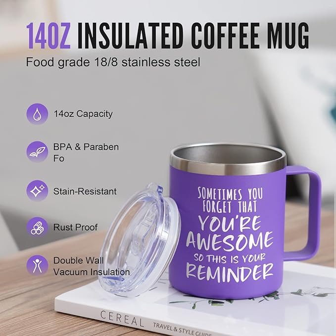 NOWWISH Inspirational Gifts for Women Wife, Sometimes You Forget You're Awesome Coffee Mug, Birthday Mothers Day for Mom Daughter Wife, 14Oz Purple