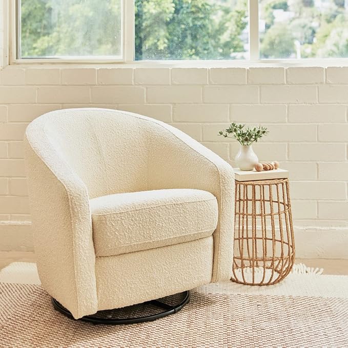 Babyletto Madison Swivel Glider in Polyester Ivory Boucle, Greenguard Gold and CertiPUR-US Certified