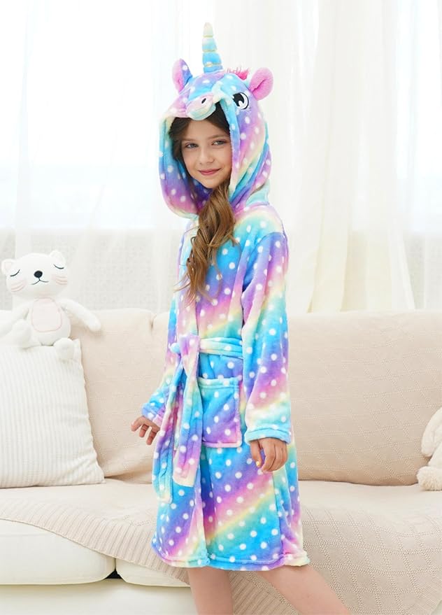 Doctor Unicorn Girls Fleece Hooded Robe Toddler Warm Fuzzy Bathrobe