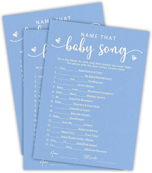 EXW Baby Shower Games for Boy Or Girl, Name That Baby Song, Funny Baby Shower Game Cards, Gender Neutral, Baby Shower Party Supplies & Decorations, 30 Game Cards & 1 Answer Card -B11