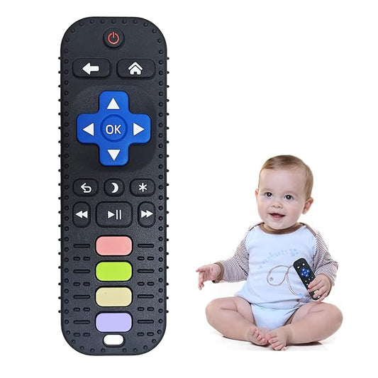 Teething Toys, Food Grade Silicone Teether for Babies 3 6 12 18 Months, TV Remote Control Shaped Baby Teether Toys Chew Toys for Infants, BPA Free, for Baby Gum Relief