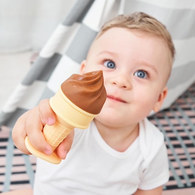 Smily Mia Baby Fruit Food Feeder & Freezer Teether Combo, ICY Bite Ice Cream Teether for Baby Cooling Relief, BPA Free Silicone Feeder for Safe Infant Self Feeding,3 Month+,Choclate Brown