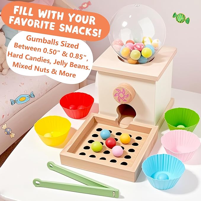 9.6" Wooden Gumball Machine Counting Montessori Toys for 3 4 5 Years Old Boys Girls, Toddler Preschool Learning Activities Toy for Kids Ages 4-8, Birthday Gifts Sensory Toys
