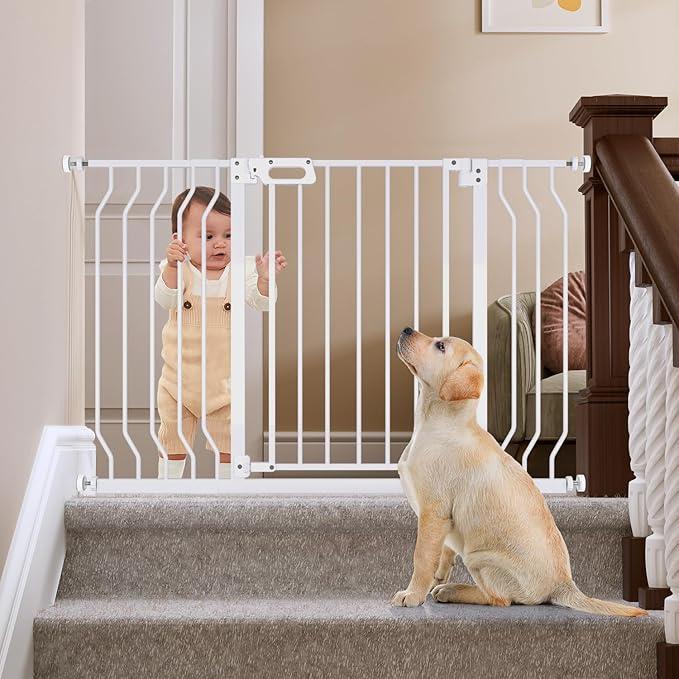 Mom's Choice GROWNSY Baby Gate, 29.5"-53" Auto-Close Dog Gate for Stairs & Doorways, Pressure-Mounted Easy Install Baby Gate - No Drill, Anti-Trip, Walk Through, Safe & Durable