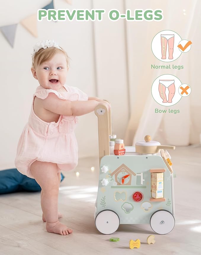 ROBUD Wooden Baby Push Walker, Learning Walking Toys, Adjustable Height Baby Walker with Decelerator, Montessori Toys for Baby 12 Months+, WRP24