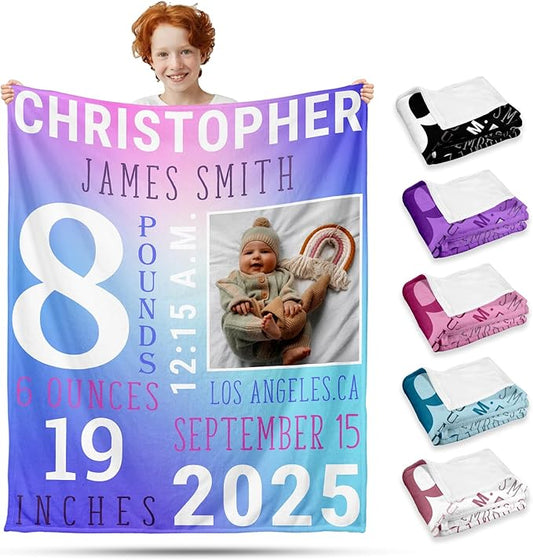 Ship Next Day, Personalized Baby Blanket for Boys Girls - Printed in USA, Custom Baby Blanket with Name Super Soft Plush Flannel, Easter Christmas Brithday Gifts for Baby Shower Kids Toddlers Newborn