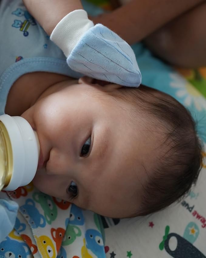 RATIVE Wrist Tab Baby Mittens 0-6,6-12 Months Organic Cotton for Newborn Baby Boys Girls