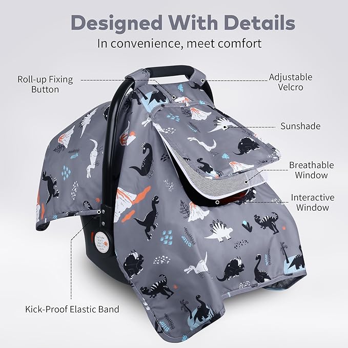 Car Seat Cover Baby, Carseat Covers Baby with 2 Layers Breathable Zipper Windows, Windproof Infant Car Seat Cover, Kick-Proof Baby Carrier Cover for Baby Boy Newborn Essentials