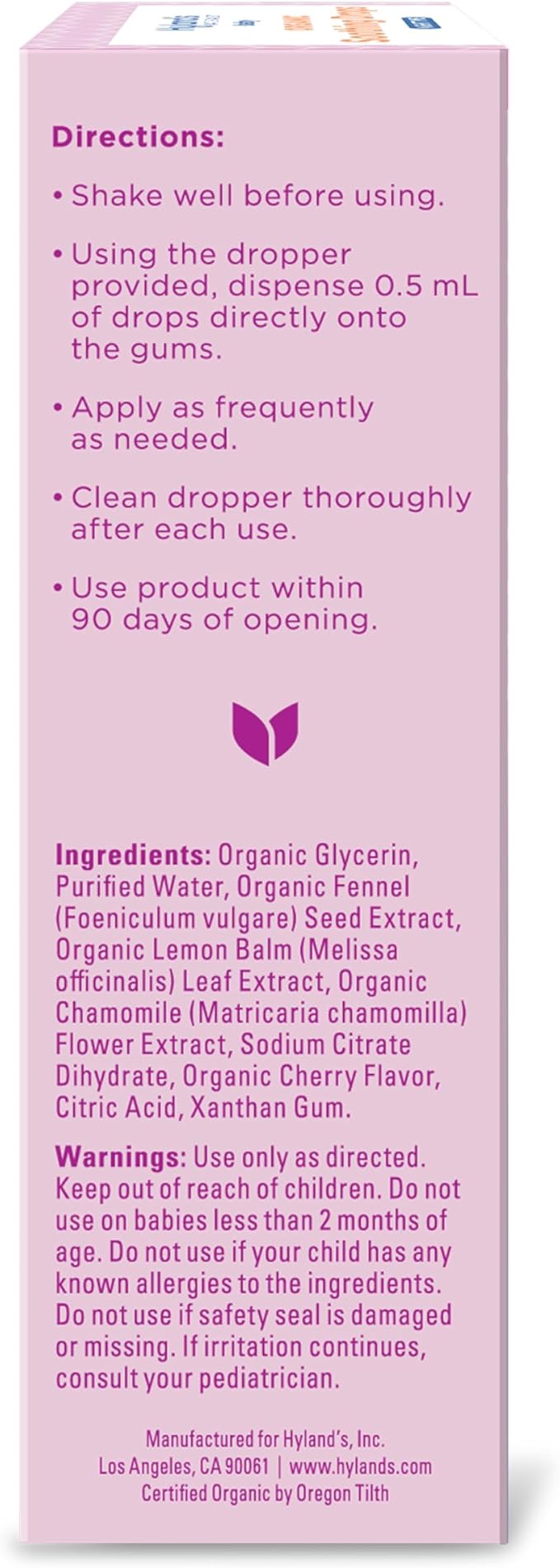Hyland's Baby Organic Nighttime Soothing Drops for Oral Discomfort, 1 oz, Ages 2 Months and up, Organic Cherry Flavor