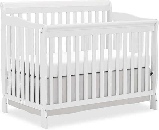 Baby Crib 5-in-1 Convertible, Wooden Cribs Converts to Toddler Bed, Daybed and Full-Size Bed, Nursery Furniture with Non-Toxic Finishes (White)