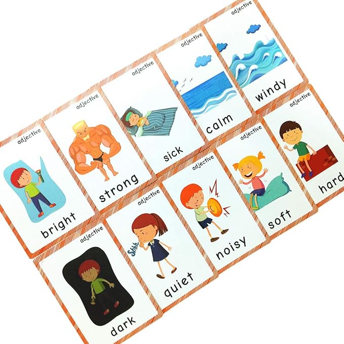 Set of Adjectives&Antonym Flash Cards for Toddlers(47 pc) | Kids Learning Flashcard & Montessori Pocket Cards Toys | Perfect for Pre-K Decor Background Wall Stickers, Teacher/Autism Therapists Tools