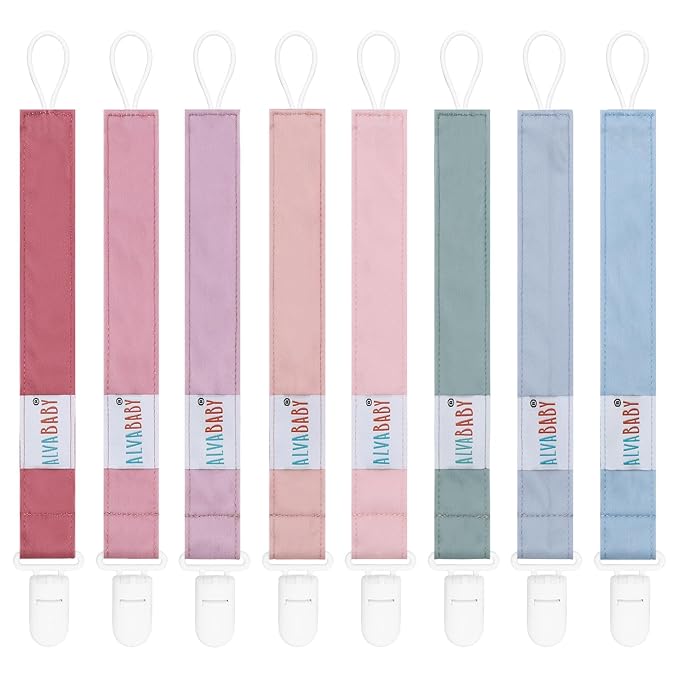 ALVABABY Pacifier Clips for Neutral Boys Girls 8 Pack Paci Binky Holder Leashes Brown Pink 8DP08-DA
