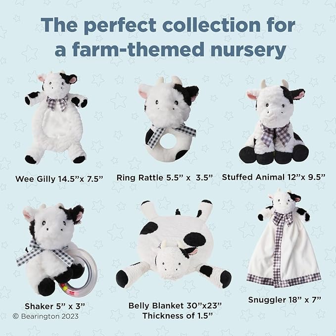 Bearington Lil' Gilly 18 Inch Cow Loveys for Babies - Security Blanket for Babies - Lovies Security Blanket with Stuffed Animal - Cow Lovey
