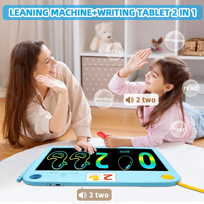 16 Inch LCD Learning Tablet Autism Toys for Kids 5-7 Dual-Screen Pad with 9 Learning Themes Lightweight 400g Type-C Charging Erasable Board with Extra Stylus Lock Switch for Travel Home School