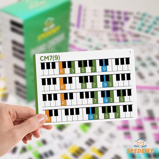 Spedemy Piano Tension Chord Flashcards in Gift Box - Color- Coded Flash Cards for 132 Chords - 11 Frequent Chords, 12 Keys - Fun Educational Flashcards for Piano, Music Learners