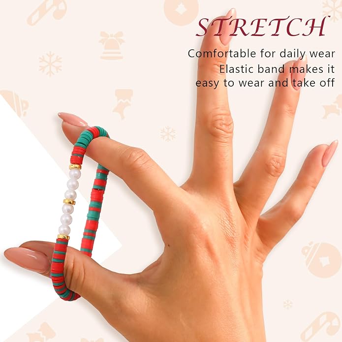 Friendship Bracelets Trendy Heishi Clay Bead Bracelets Stack Gold Beaded Stretch Bracelets for Women Boho Stackable Bracelets Bulk Cute Preppy Jewelry