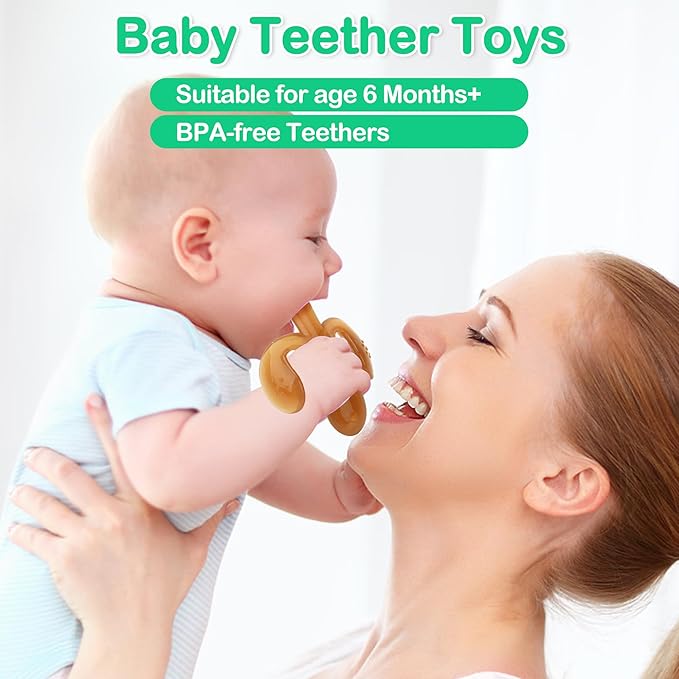 Food Feeder WAJIAYON 2 Pack Amber Oil Baby Teething Toys for Babies 0-6 Months, Baby teethers Toys 6 to 12 Months,Freezer BPA Free Soft and Textured Chew Infant Toys Easter Gifts for Boys and Girls