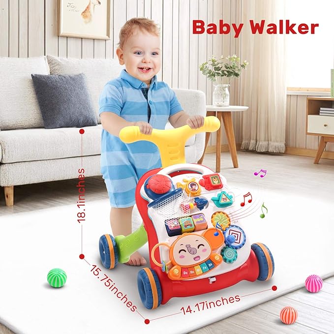CUTE STONE Sit to Stand Learning Walker, 2 in 1 Baby Walker, Early Educational Child Activity Center, Multifunctional Removable Play Panel, Baby Music Learning Toy Gift for Infant Boys Girls