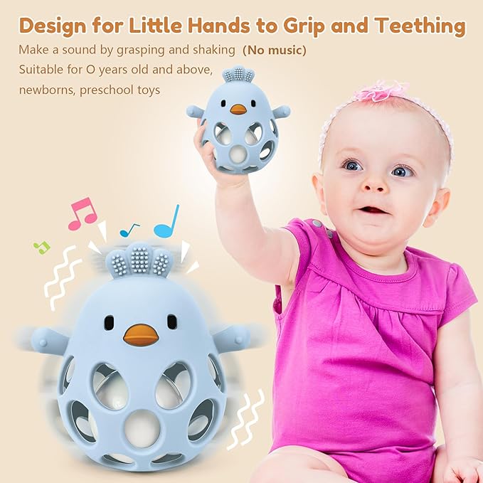 MCGMITT Baby Teething Toys for 3-6 Months, Easy Grasp Silicone Baby Rattles 0-6-12 Months, BPA-Free Food Grade Montessori Sensory Toys, Soft Newborn Infant Teether for Teething Relief