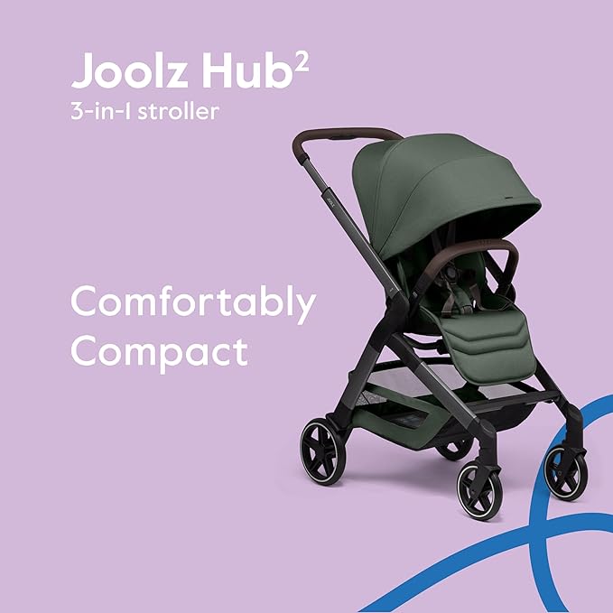 Joolz Hub2 Compact Stroller – Ergonomic Toddler Seat (Below 20lbs), One-Hand Fold, Reversible Seat, XL Basket & Adjustable Handlebar – Smooth Ride for City Travel - Forest Green