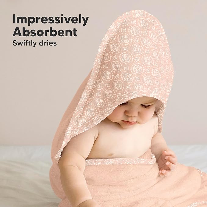 KeaBabies Hooded Baby Towel for Newborn - Viscose Derived from Bamboo Large Baby Bath Towels with Hood for Boys, Girls, Toddler, Extra Absorbent & Soft Newborn Bath Essentials (Pink Crystal)